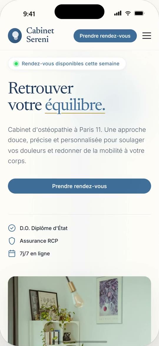 Site d'un cabinet d'ostéopathie sur téléphone